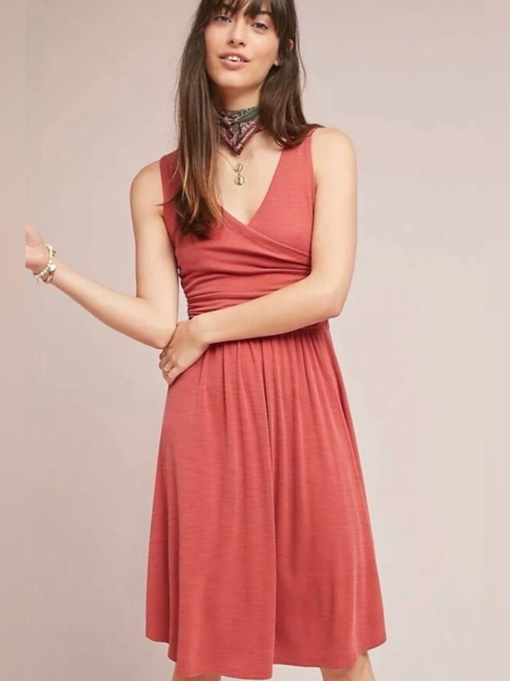 Maeve by Anthropologie Sleeveless Wrap Midi Dress Rust Orange Size M